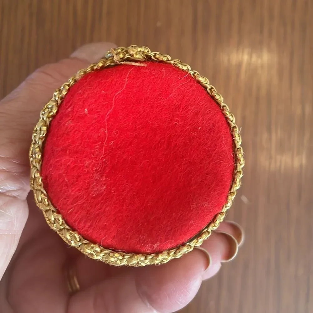 2 vintage craft red & green velvet & gold drum Christmas tree ornaments‎